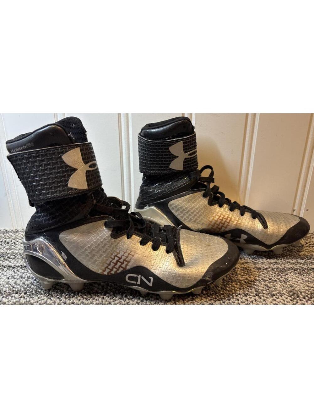 UNDER ARMOR UA Cam Newton C1N MC Size 8 Football Cleats Silver and Black